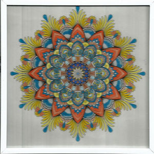 Hand Colored Mandala Wall Art  in White Frame